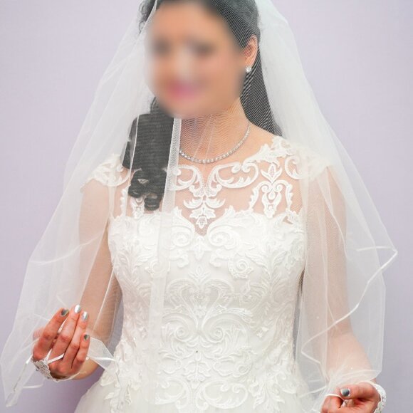 Wedding Dress, with hoop skirt, veil & accessories Size 10, Monica Loretti - Picture 4 of 10